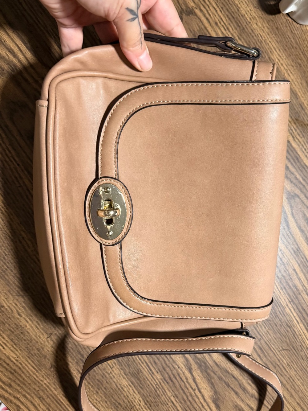 Charming Charlie Tan Crossbody Bag with Turn-Lock Accent